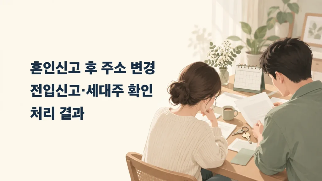 혼인신고 후 주소 변경 제목과 서류를 확인하는 두 사람