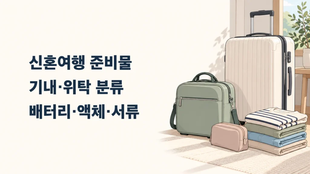 신혼여행 기내 위탁 준비물을 나누는 두 종류의 여행 가방