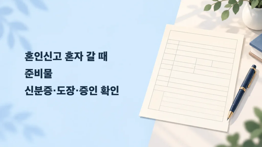 혼인신고 혼자 갈 때 준비물 제목과 빈 신고서·펜