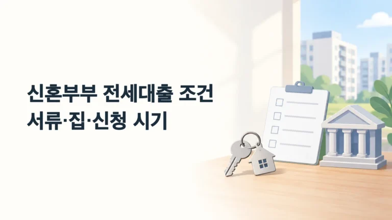 아파트 열쇠와 확인표 옆에 신혼부부 전세대출 조건 제목