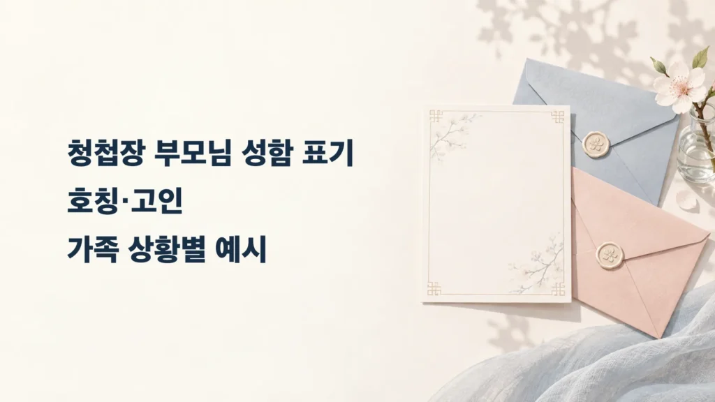 청첩장 부모님 성함 표기와 호칭을 확인하는 안내 이미지