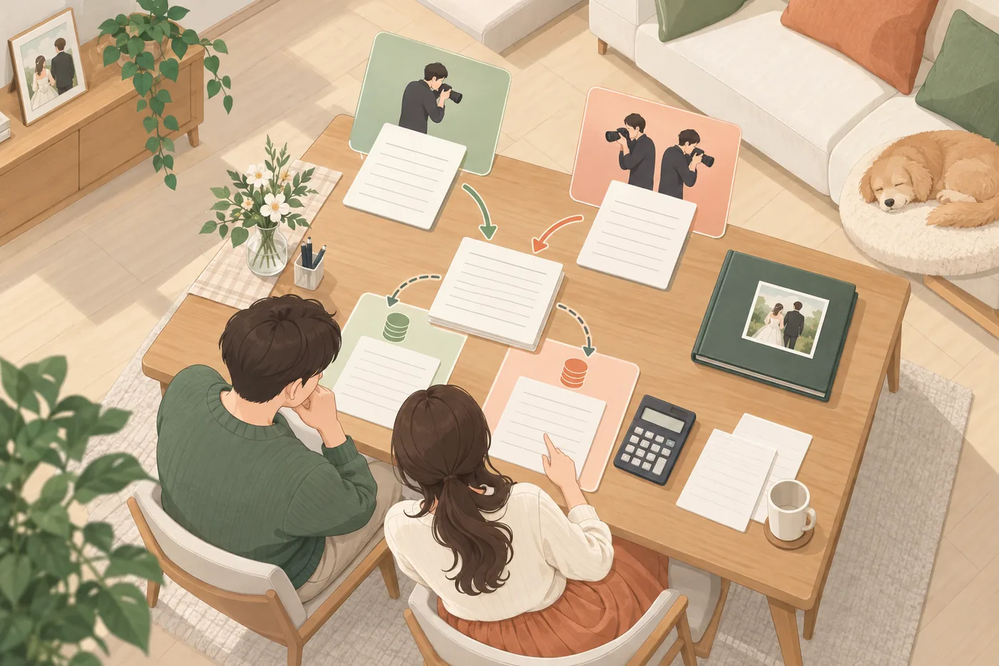 견적 총액과 이미 납부한 금액을 나누어 확인하는 예비부부