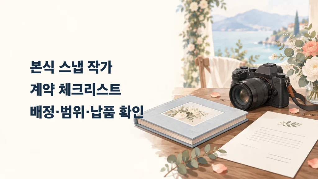 본식 스냅 작가 계약 체크리스트 제목과 카메라·계약서